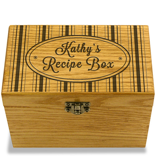 Hat Box Collection Oak Personalized 4x6 Recipe Card Box