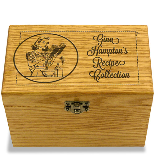 Miss Mixer Collection Oak Personalized 4x6 Recipe Card Box