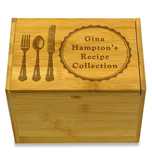 Collection Silverware Bamboo Personalized 4x6 Recipe Card Box