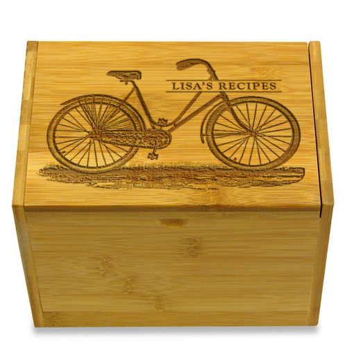 Collection Bicycle Bamboo Personalized 4x6 Recipe Card Box