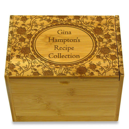 Collection Petals Bamboo Personalized 4x6 Recipe Card Box