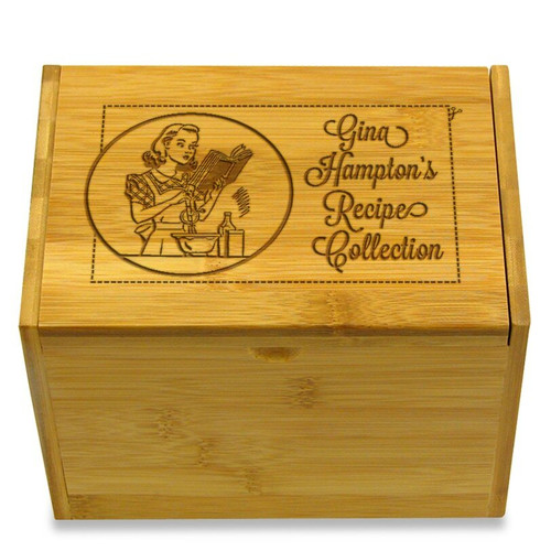 Collection Miss Mixer Bamboo Personalized 4x6 Recipe Card Box