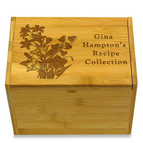 Collection Bell Flowers Bamboo Personalized 4x6 Recipe Card Box