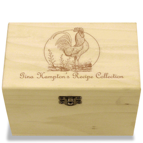 Rooster Collection Poplar Personalized 4x6 Recipe Card Box
