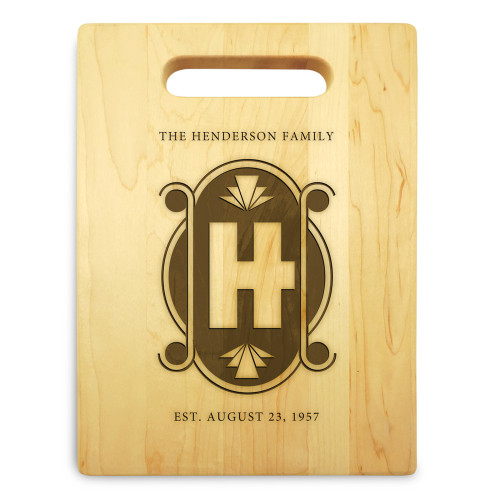 Art Deco 9x12 Engraved Cutting Board Featuring Handle Maple Wood - View 3