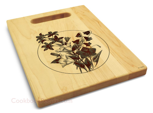 Bellflowers 9x12 Engraved Cutting Board Featuring Handle Maple Wood