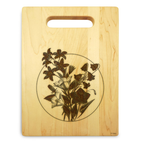 Bellflowers 9x12 Engraved Cutting Board Featuring Handle Maple Wood - View 2