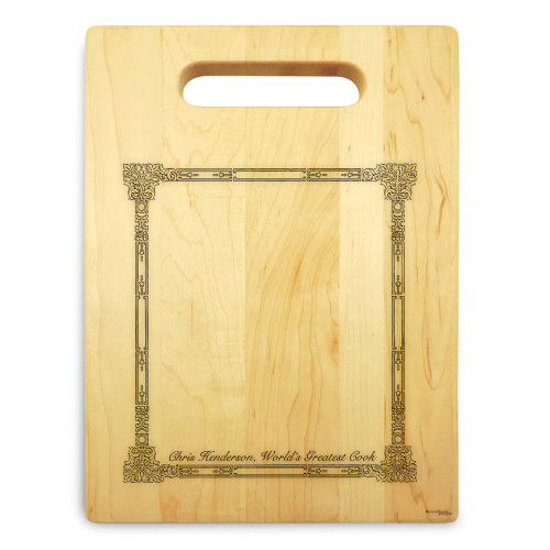 Corinthian 9x12 Engraved Cutting Board Featuring Handle Maple Wood - View 3