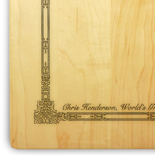 Corinthian 9x12 Engraved Cutting Board Featuring Handle Maple Wood