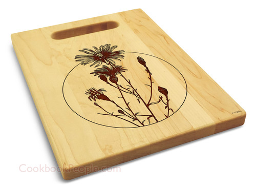 Flowers Aster 9x12 Engraved Chopping Board Handle Maple Wood