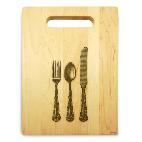 Silverware 9x12 Engraved Cutting Board Featuring Handle Maple Wood - View 2