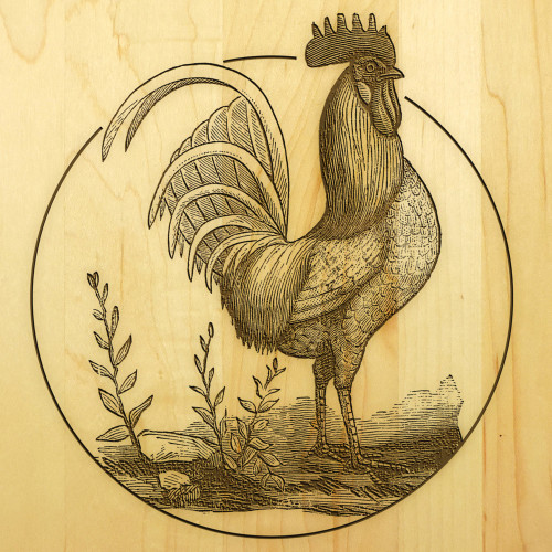 Rooster 9x12 Engraved Cutting Board Featuring Handle Maple Wood