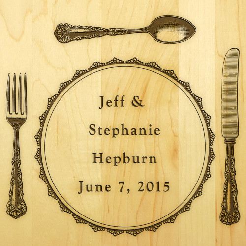 Silverware 9x12 Small Personal Cutting Board Handle Maple Wood