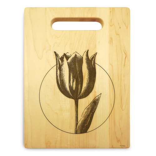 Tulip 9x12 Engraved Cutting Board Featuring Handle Maple Wood - View 2