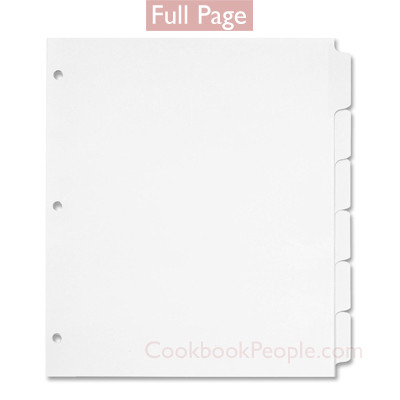 Full Page Cookbook Tab Dividers - 6 tabs ea