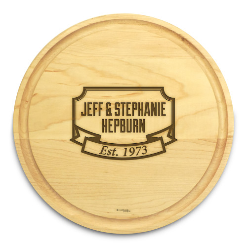 Banner Year 10in Round Engraved Cutting Board with Grooving - View 3