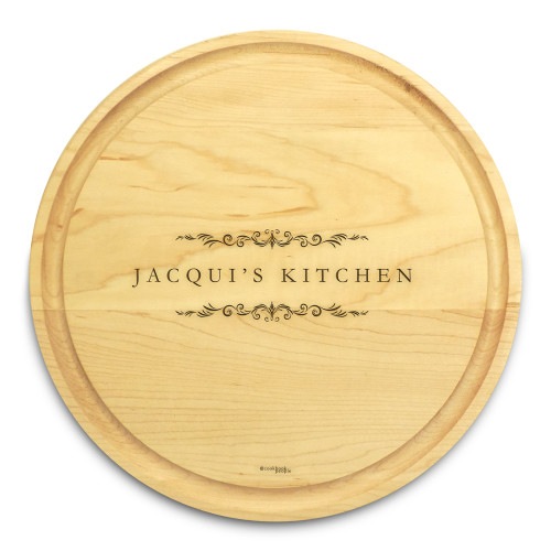 Classic Filigree 10in Round Engraved Cutting Board with Grooving - View 3