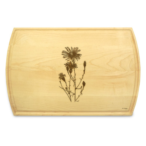 Flowers Aster1 10x16 Grooved Cutting Board Maple Made in USA