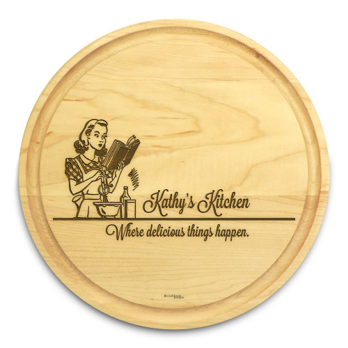 Miss Mixer 10in Round Engraved Cutting Board with Grooving - View 3