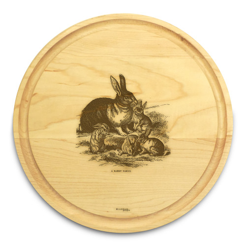 Rabbit Family 10in Round Engraved Cutting Board with Grooving - View 2