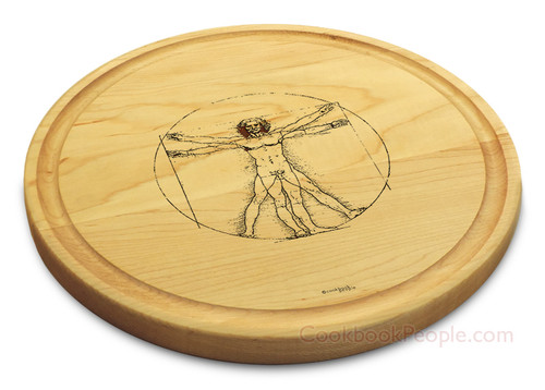 Vitruvian Man 10in Round Engraved Cutting Board with Grooving