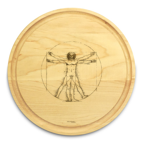 Vitruvian Man 10in Round Engraved Cutting Board with Grooving - View 3