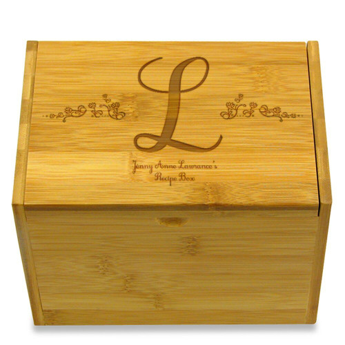 Flowery Monogram 4x6 Personalized Recipe Card Box