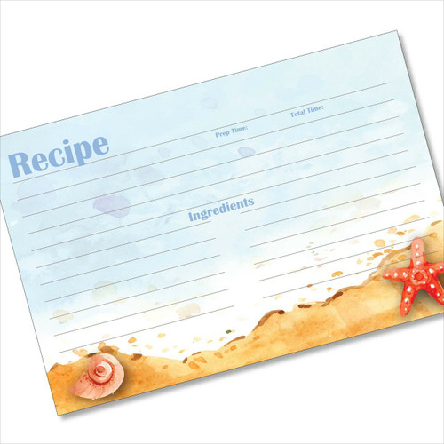 4x6 Recipe Cards – Seaside Starfish Beach Design – 40 Pack – Made in USA