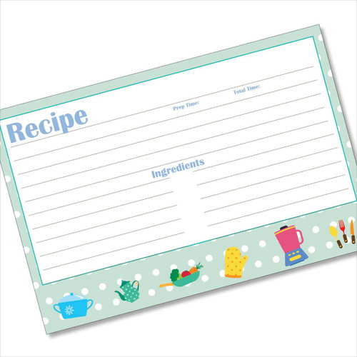 4x6 Recipe Card Kids Kitchen Blue Polka Dot
