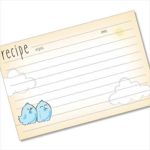 4x6 Recipe Card Happy Birds Orange and Blue