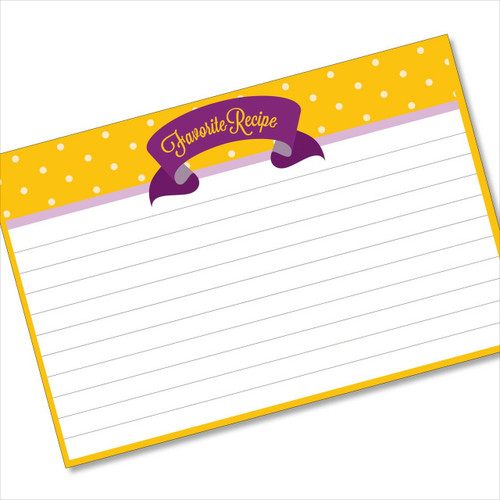4x6 Recipe Card Purple Ribbon Yellow Polka Dot