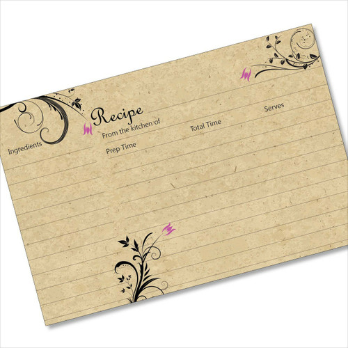 Three Purple Flowers on Black & Tan 4x6 Recipe Cards – Double-Sided (40 Pack, Made in USA)