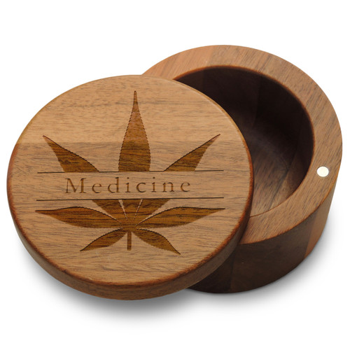 Medicine Marijuana Leaf Wood Organizer Box with Magnetic Swivel Lid