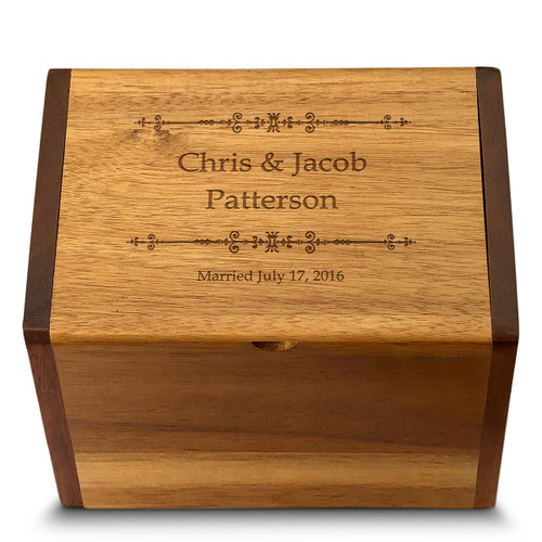 Ironwork Acacia 4x6 Personalized Recipe Card Box.