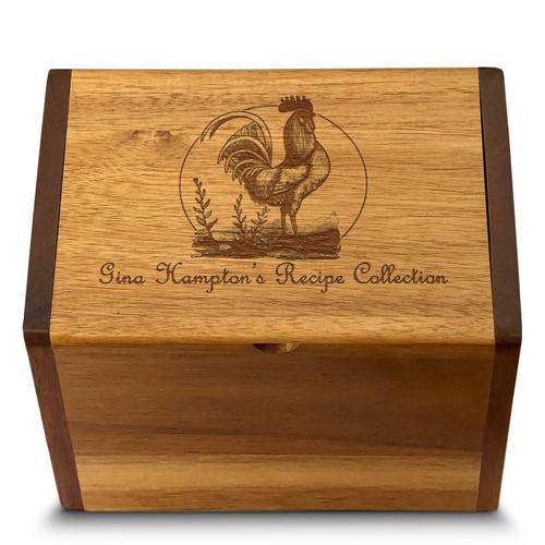 Cookbook People Rooster Collection Acacia Personalized 4x6 Recipe Card Box
