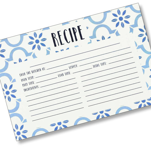 4x6 Recipe Cards – True Blue Design, 40 Double-Sided Cards for Recipes