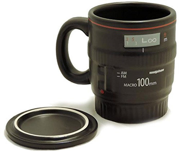 Ceramic Black Camera Lens Coffee Mug - with Handle & Lid Ceramic Black Camera Lens Coffee Mug - with Handle & Lid