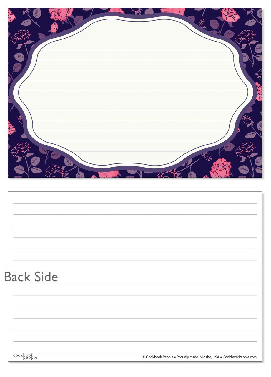 Rose Pattern Purple Notecard or Elegant Recipe Card Design