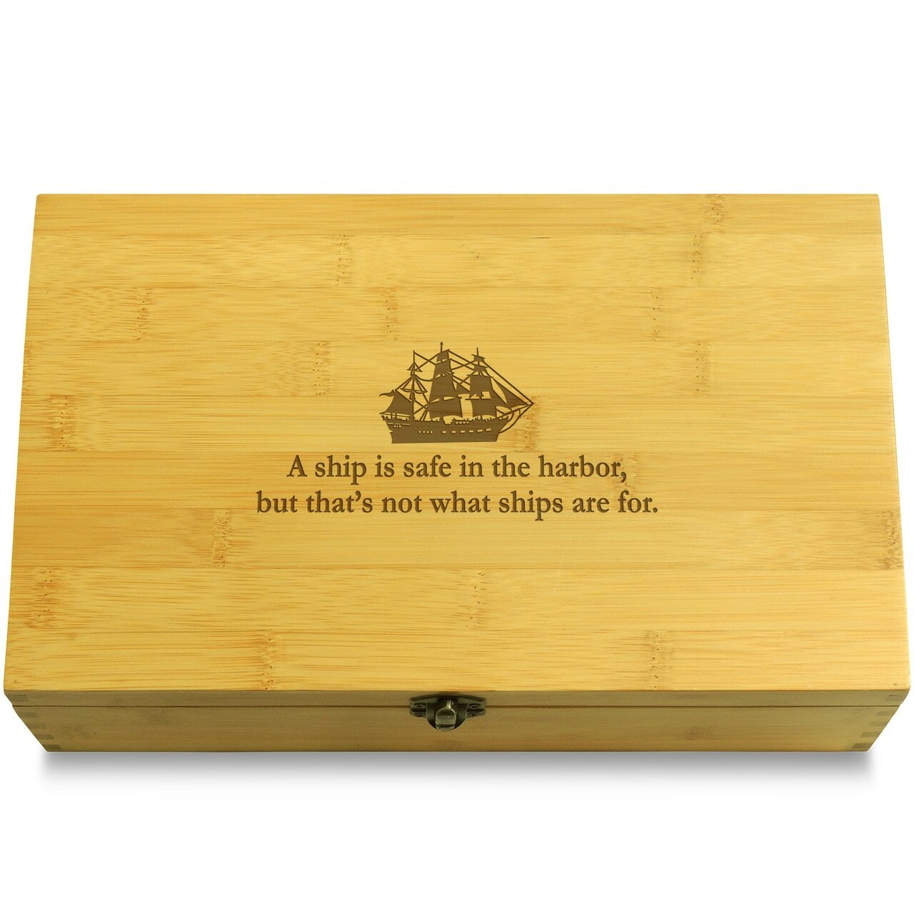 Ship Harbor Quote Inspirational Box Bamboo Wood Organizer