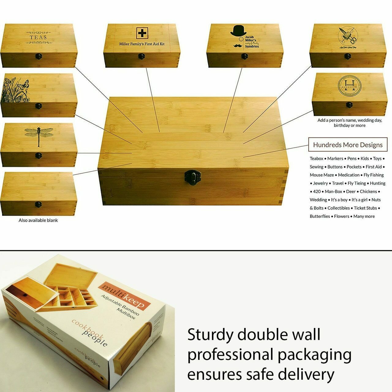 Memories Memento Multikeep Box Adjustable Bamboo Wood Organizer