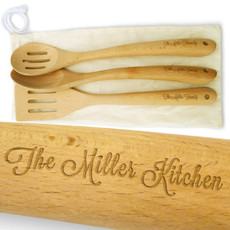 Personalized Spatula & Spoon Set - Beech Wood 14" Long