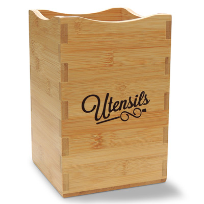 Large Utensil Caddy - Adjustable Bamboo Wood Spoon Holder