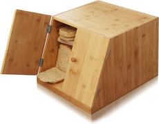 Extra Large Bamboo Bread Box - Two Doors, Adjustable Shelf, Self-Assembly