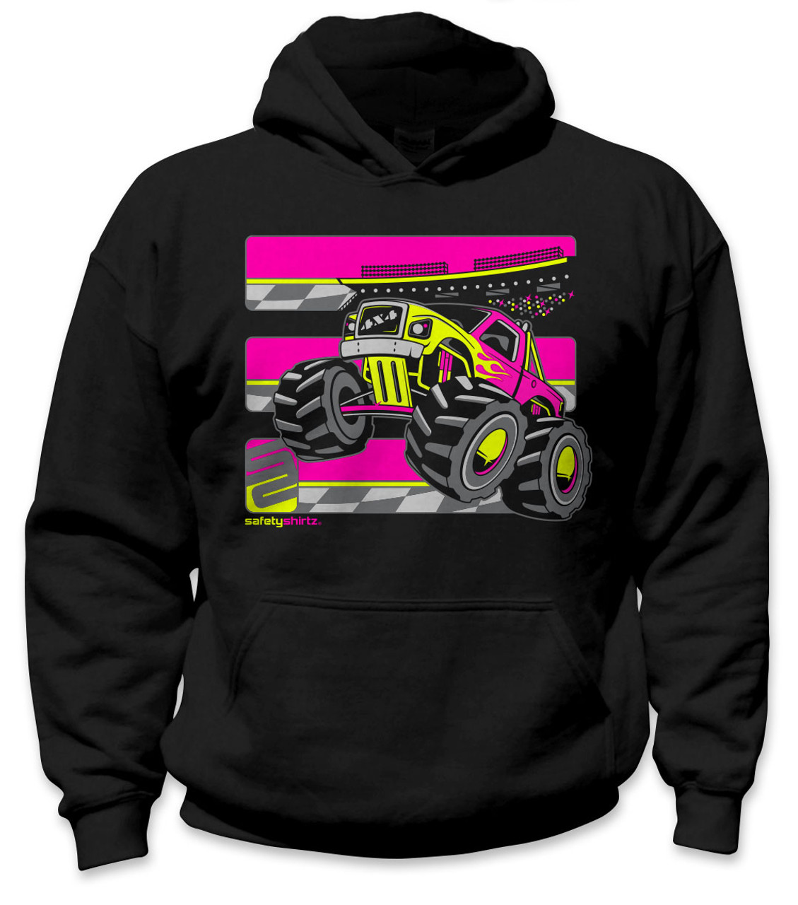 【WONDER WONDER】Zeke Stripe Bokashi Button Color Hood T Youth Monster Truck Safety Hoodie - Pink/Yellow/Black