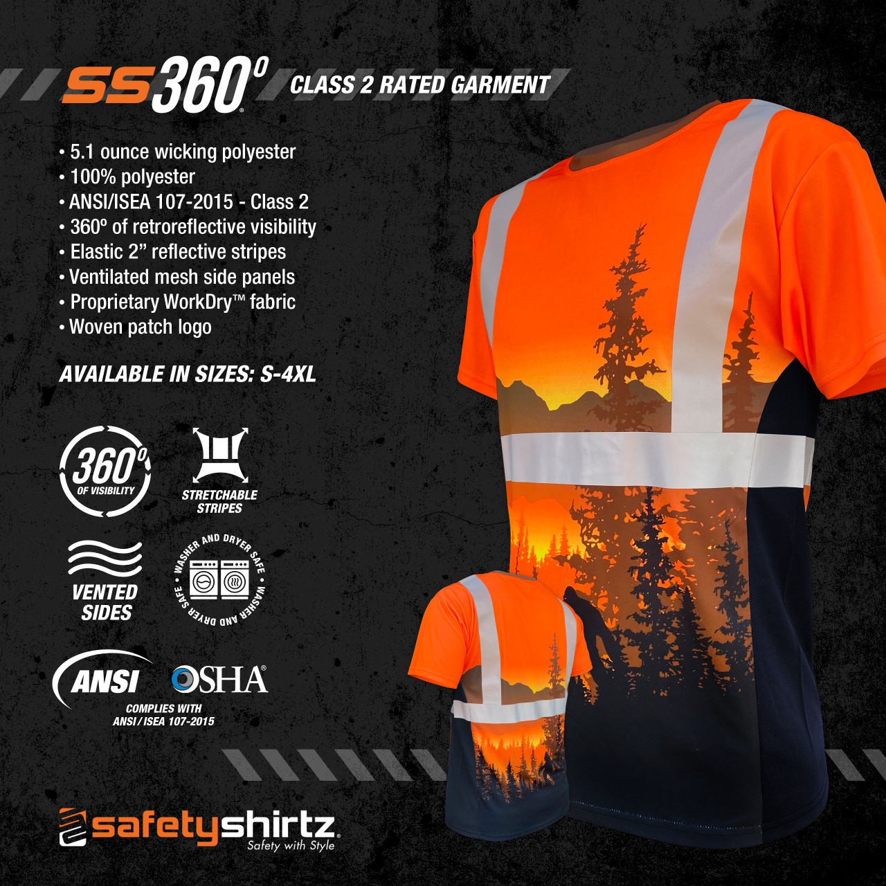 SS360º Wildland Sasquatch Orange Class 2 Type-R Reflective Safety Shirt