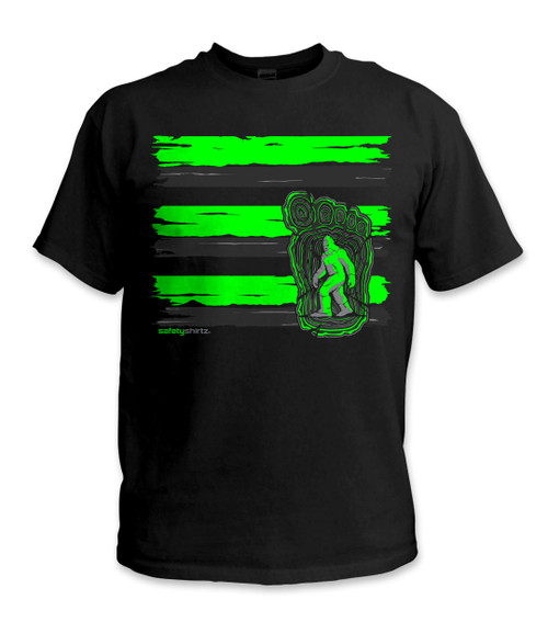 【SATIIIZ】Radi Stripe Hooded T-Shirt Bigfoot Hi-Vis Safety Stripe Hoodie - Neon Green/Reflective