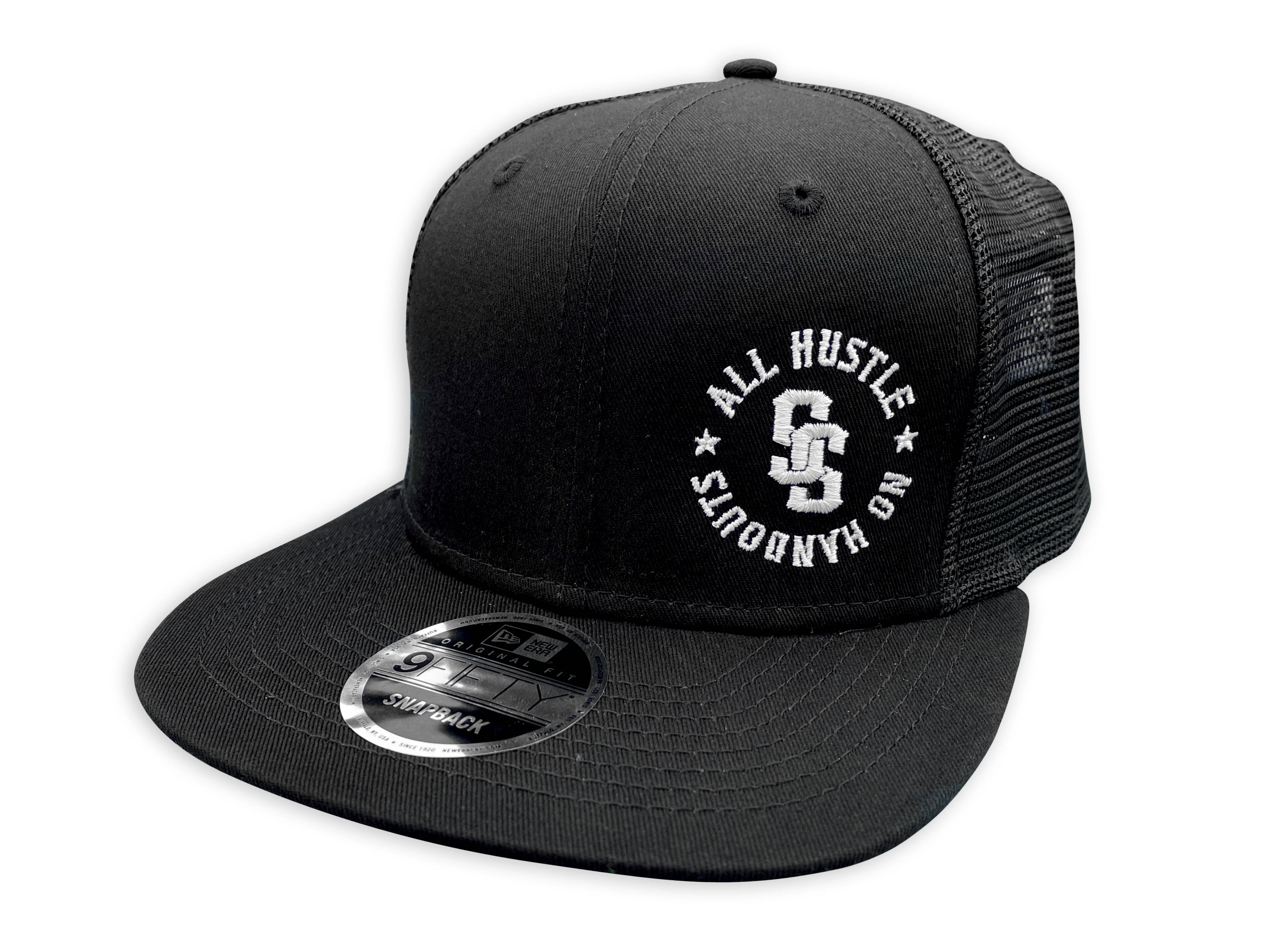 All Hustle No Handouts - New Era Snapback Black Hat - Mesh