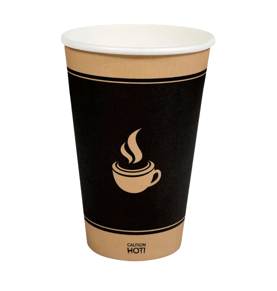 Coffee Paper Cup 16 oz Single Wall Brown Linear Design - Case 1000