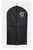 Custom printed black non-woven suit bag showing example of white company logo branding for business use.
