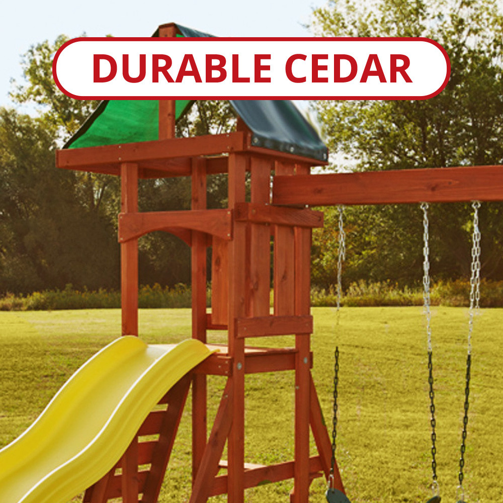 Scrambler Compact Playset with Two Swings, Slide & Rockwall | Wood